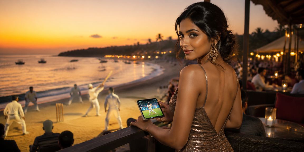 Goa beach cricket betting scene at sunset